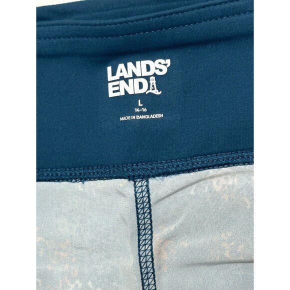 Lands' End Everyday Active Leggings Baltic Teal Color Splotches Zip Pockets Sz L - Picture 3 of 9